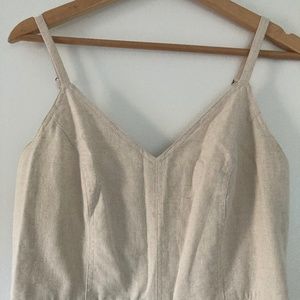 Cream, Sweetheart Neck, Wide Leg Linen-Blend Jumpsuit